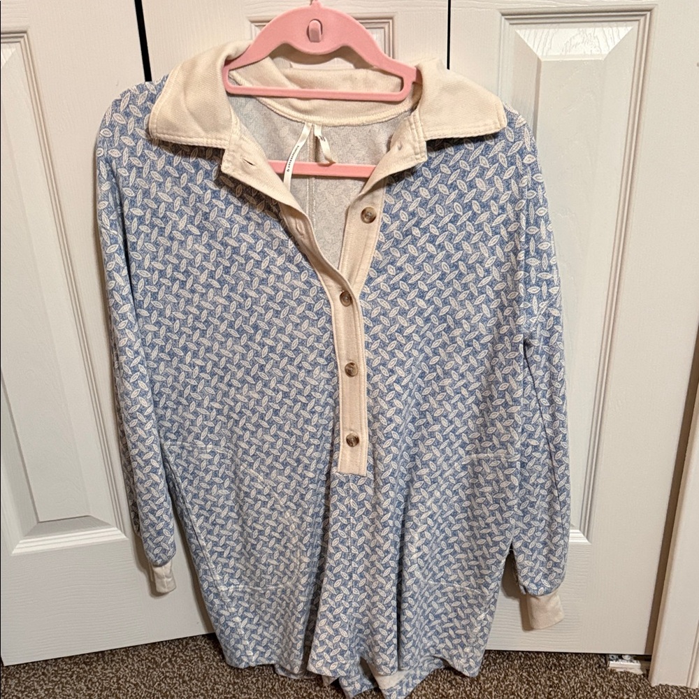 Women's Blue and Cream Sweater onesie